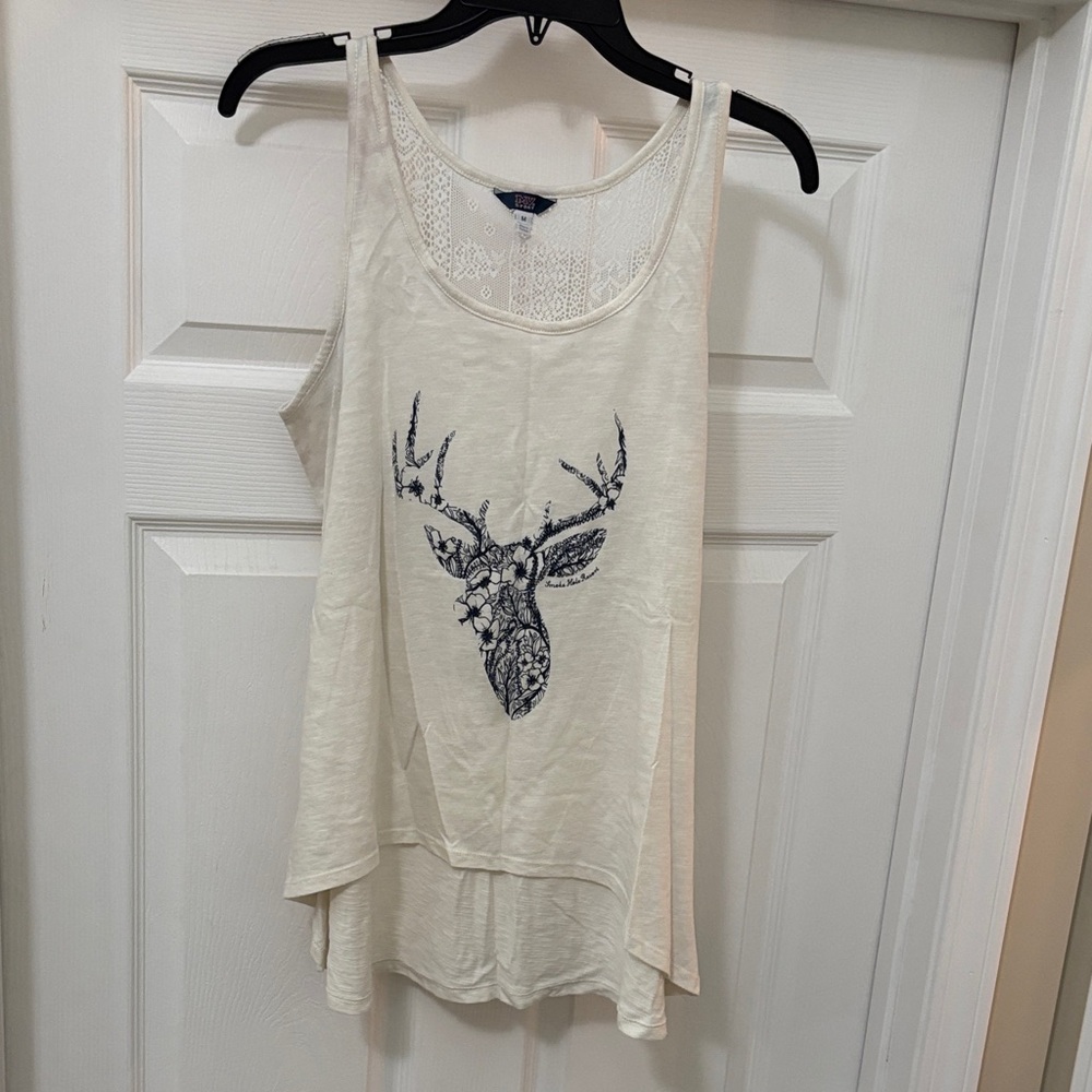 Women’s Cream Lace-Back Tank Top with Deer Graphic